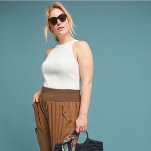 Anthropologie Zadkine White Wide Ribbed Sweater Tank Top Plus Size 2X